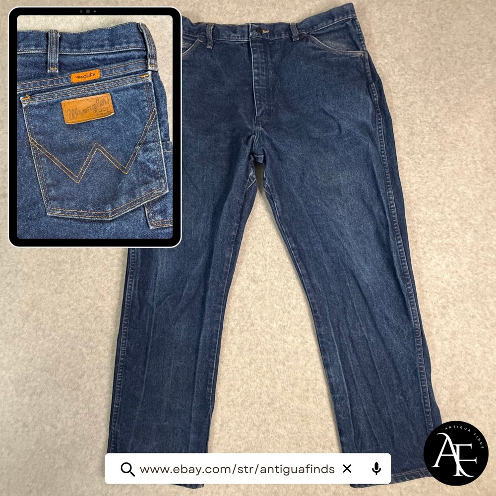 Wrangler FR Mens Flame Resistant Dark Wash Denim Work Jeans Blue Size 37x32